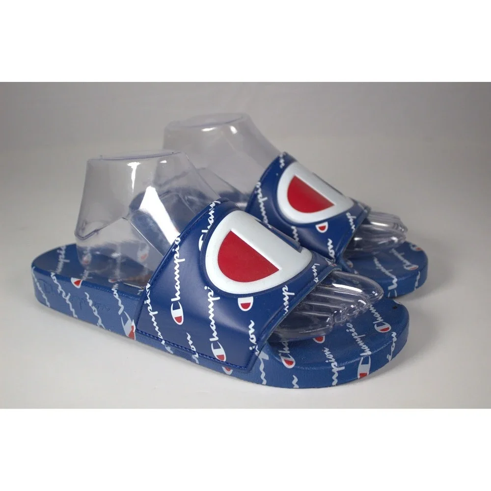Champion IPO Repeat Mens US 8 M Slide Sandals Royal Blue White Slip On Casual